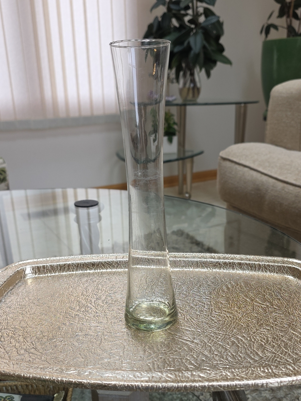 Vintage Hand-blown Glass Bud Vase With Light Green Tint